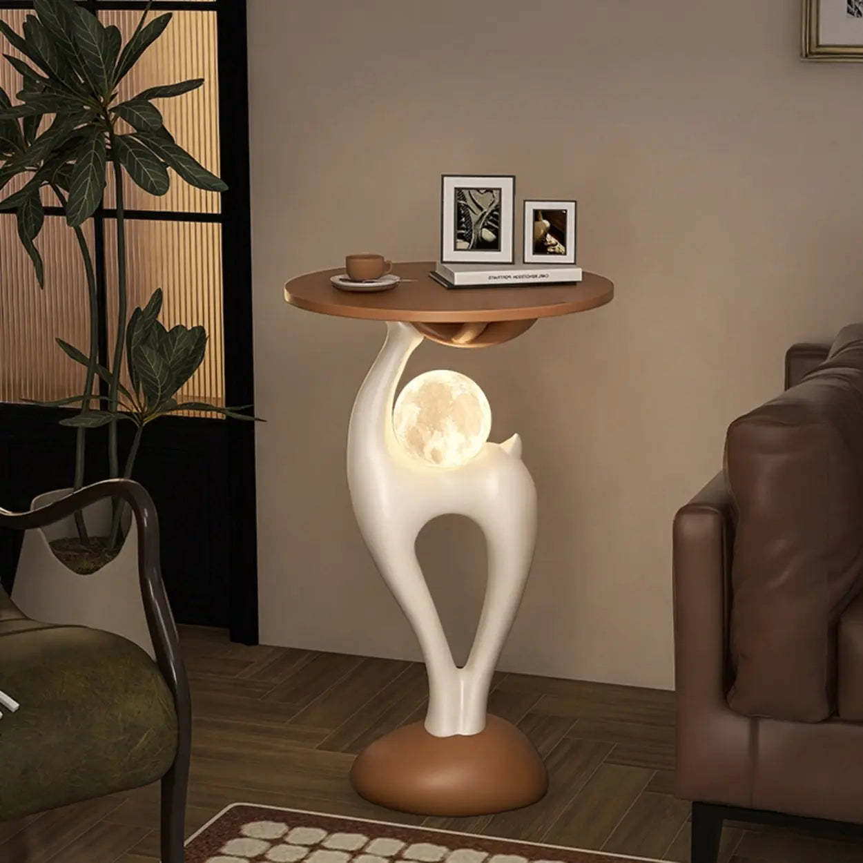Modern Sculptural Animal Wood Side Table with Light