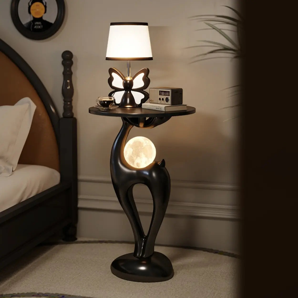 Modern Sculptural Animal Wood Side Table with Light