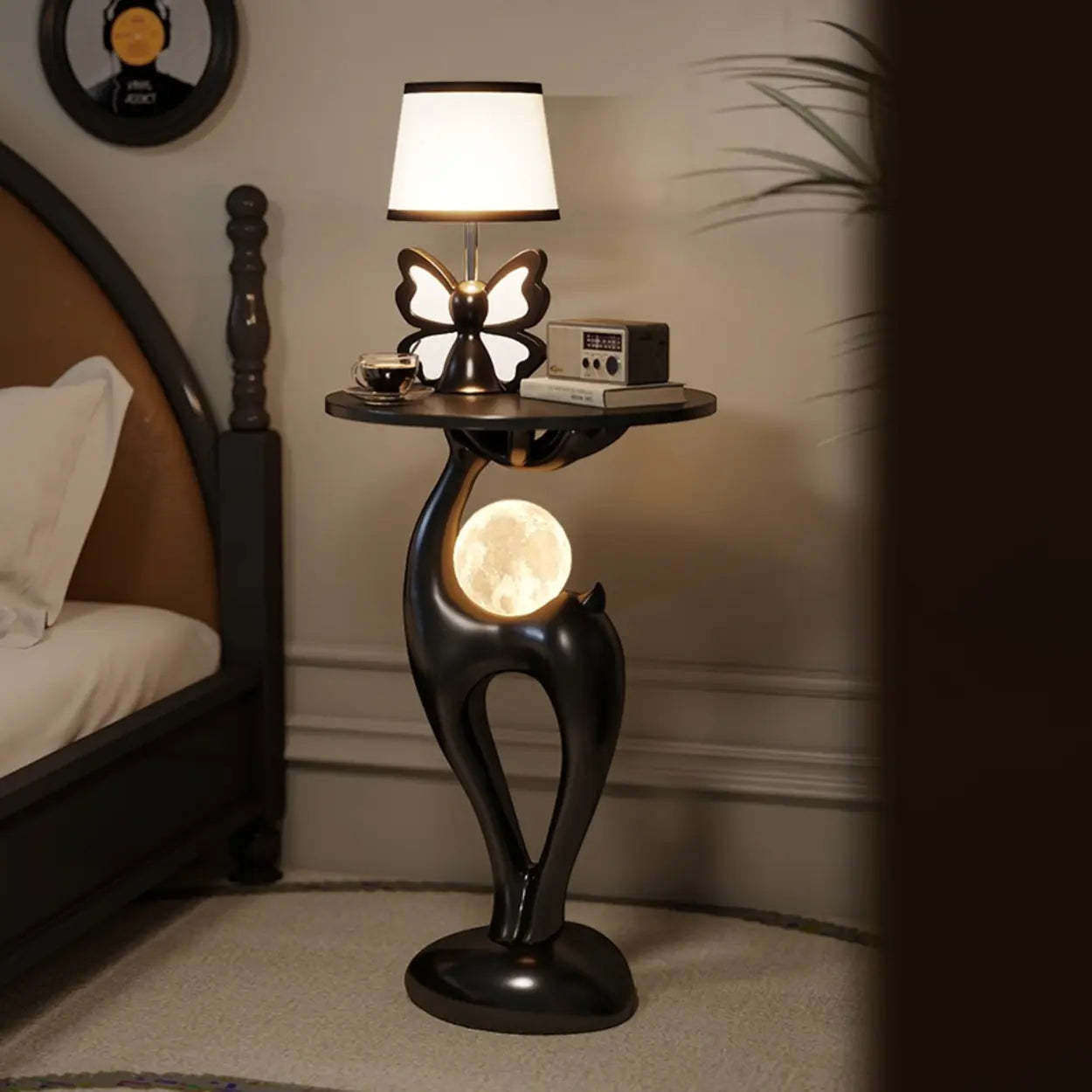 Modern Sculptural Animal Wood Side Table with Light