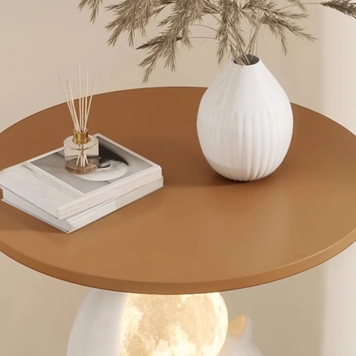 Modern Sculptural Animal Wood Side Table with Light