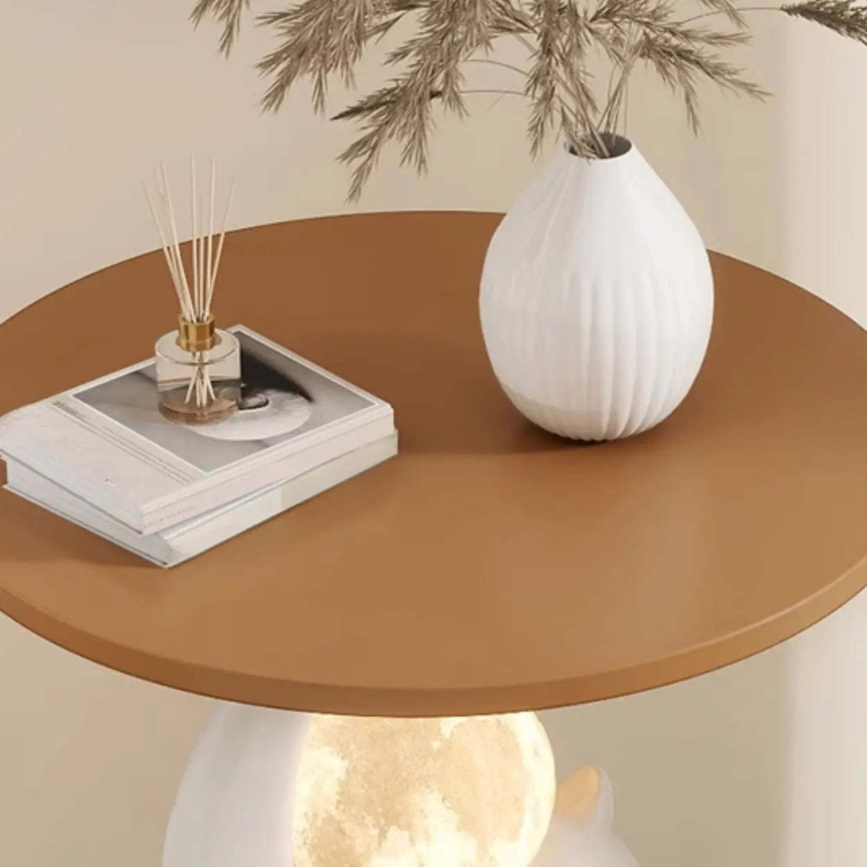 Modern Sculptural Animal Wood Side Table with Light