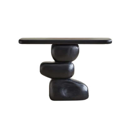Modern Black Sculptural Wood Console Table