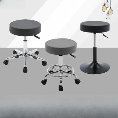 Modern Backless Round Steel Office Stool with Wheels — Black / 5 Legs