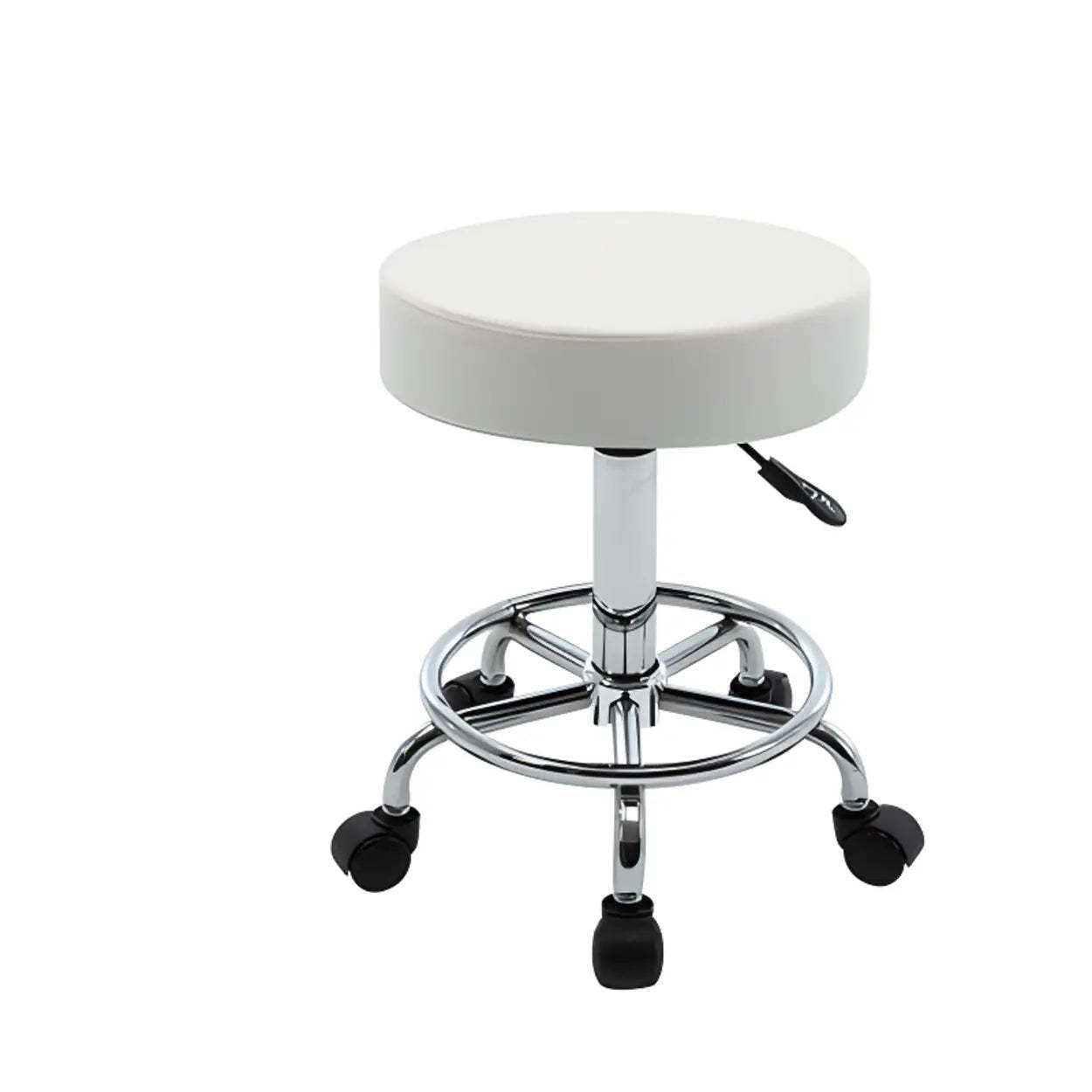 Modern Backless Round Steel Office Stool with Wheels — Grey / Round Base