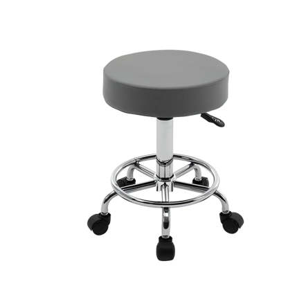 Modern Backless Round Steel Office Stool with Wheels