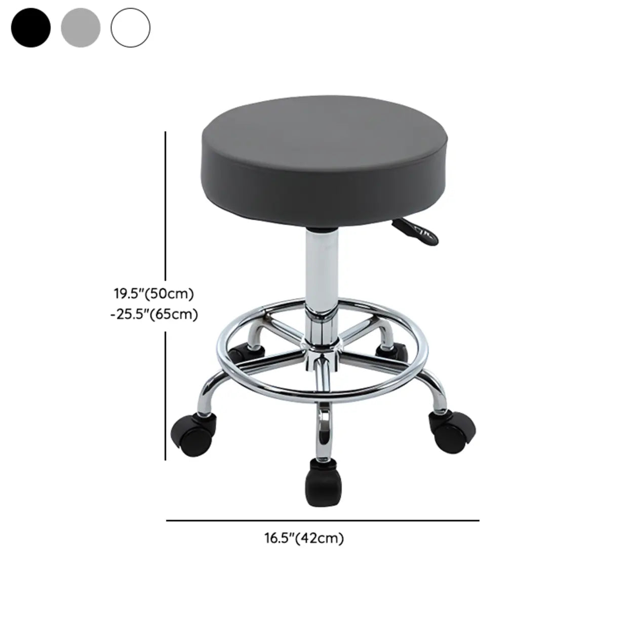 Modern Backless Round Steel Office Stool with Wheels