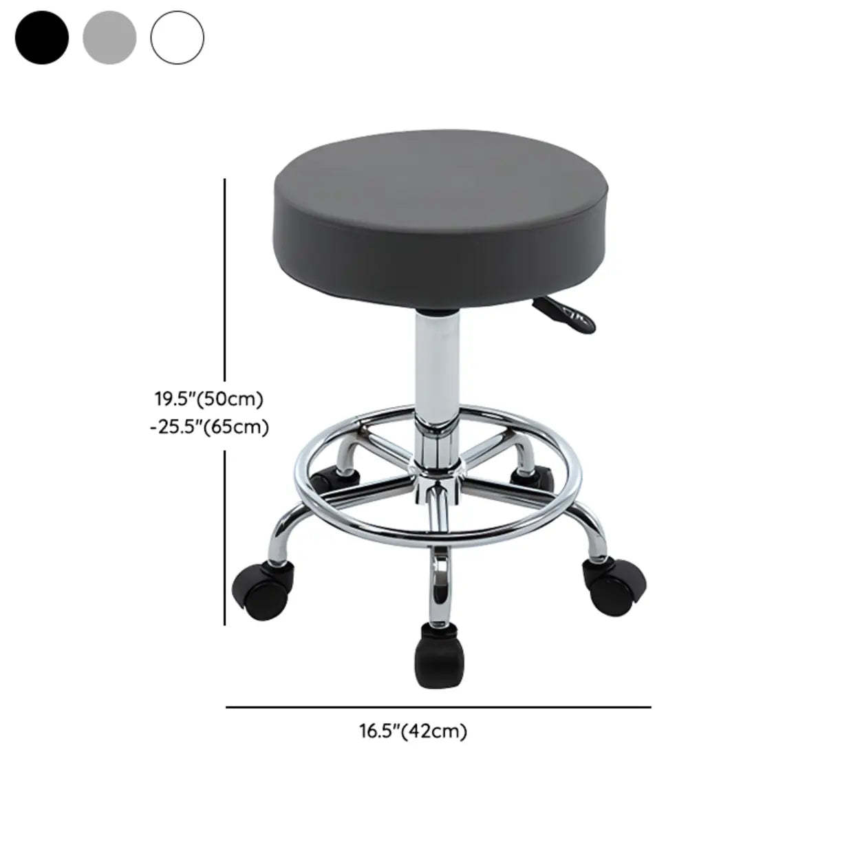 Modern Backless Round Steel Office Stool with Wheels