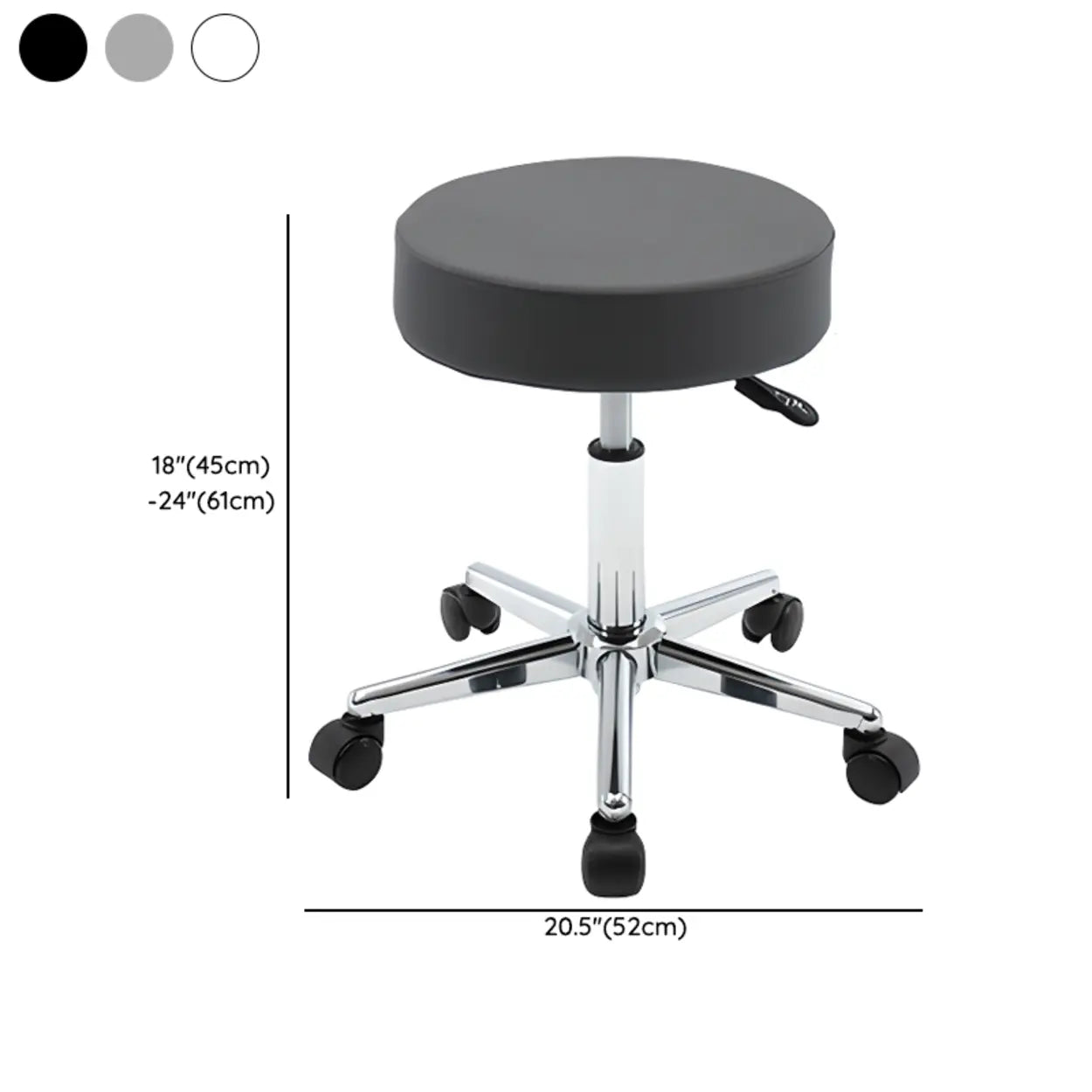 Modern Backless Round Steel Office Stool with Wheels