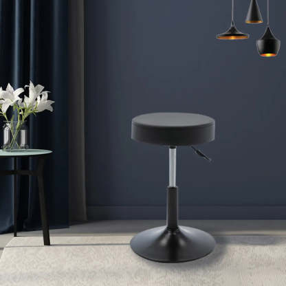 Modern Backless Round Steel Office Stool with Wheels — Black / Foot Nail Design