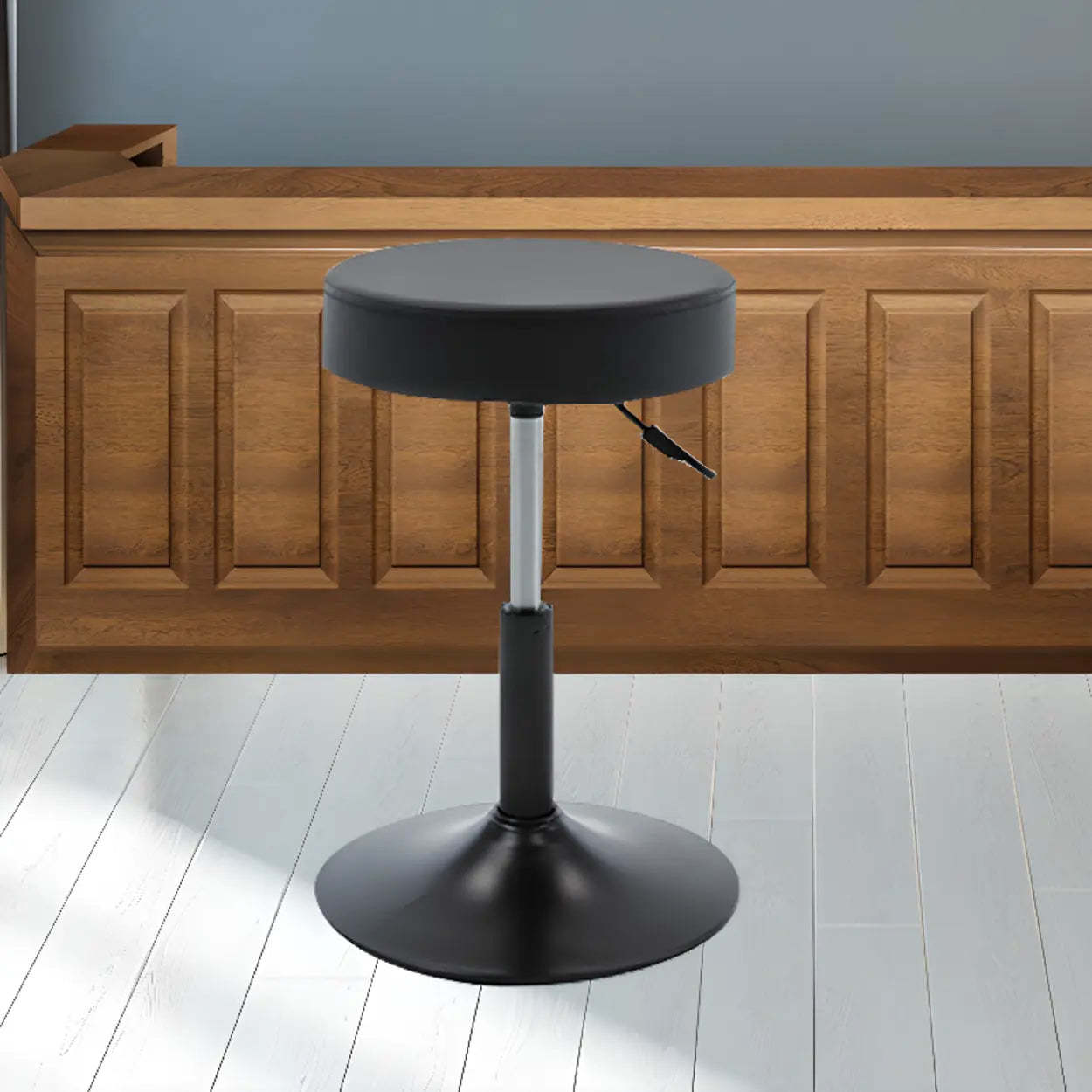 Modern Backless Round Steel Office Stool with Wheels — White / 5 Legs
