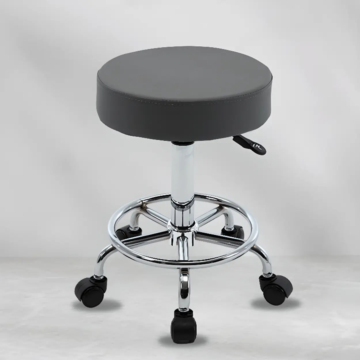 Modern Backless Round Steel Office Stool with Wheels — Grey / 5 Legs