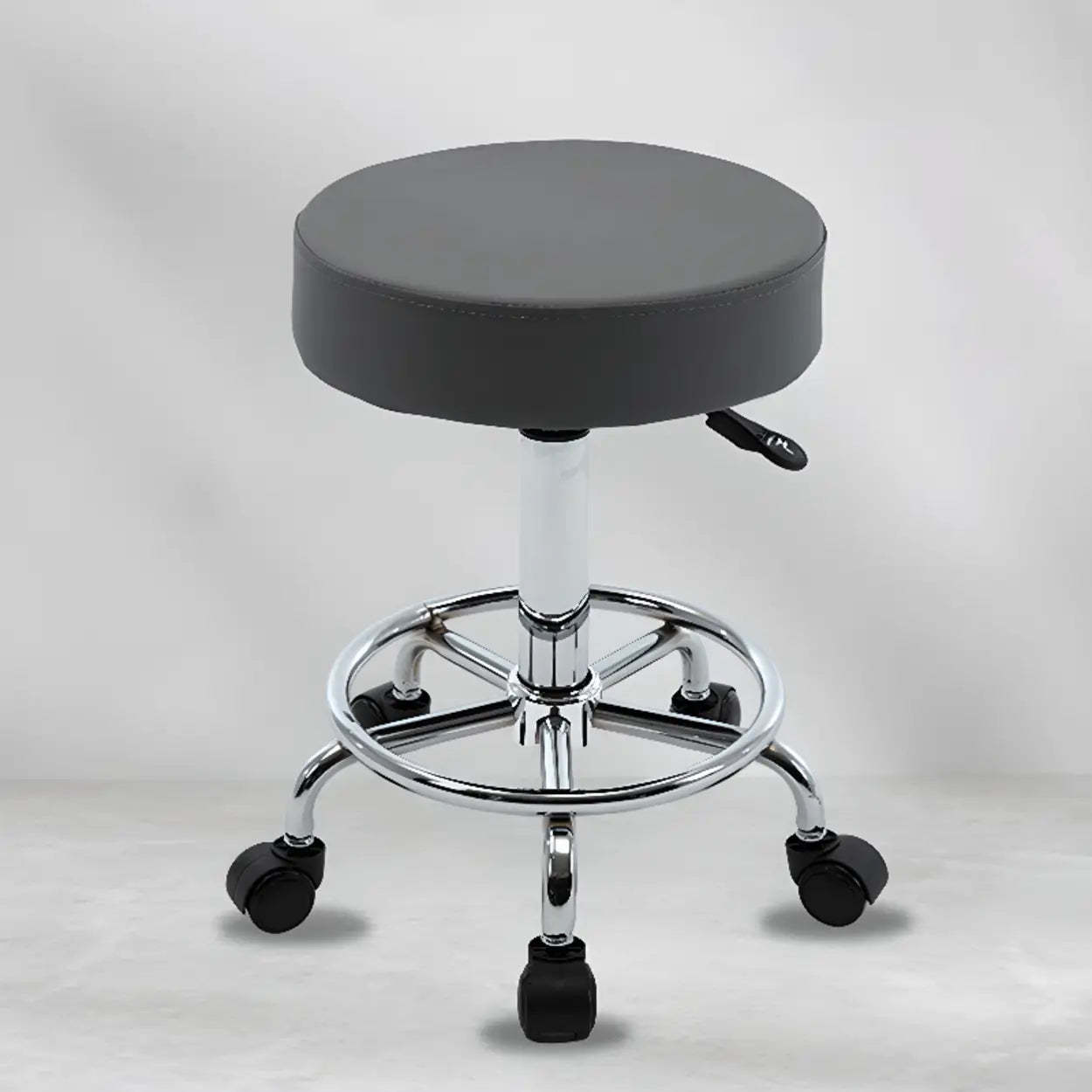 Modern Backless Round Steel Office Stool with Wheels — Grey / 5 Legs