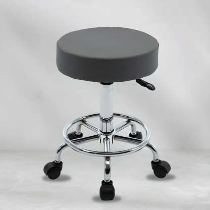 Modern Backless Round Steel Office Stool with Wheels — Grey / 5 Legs