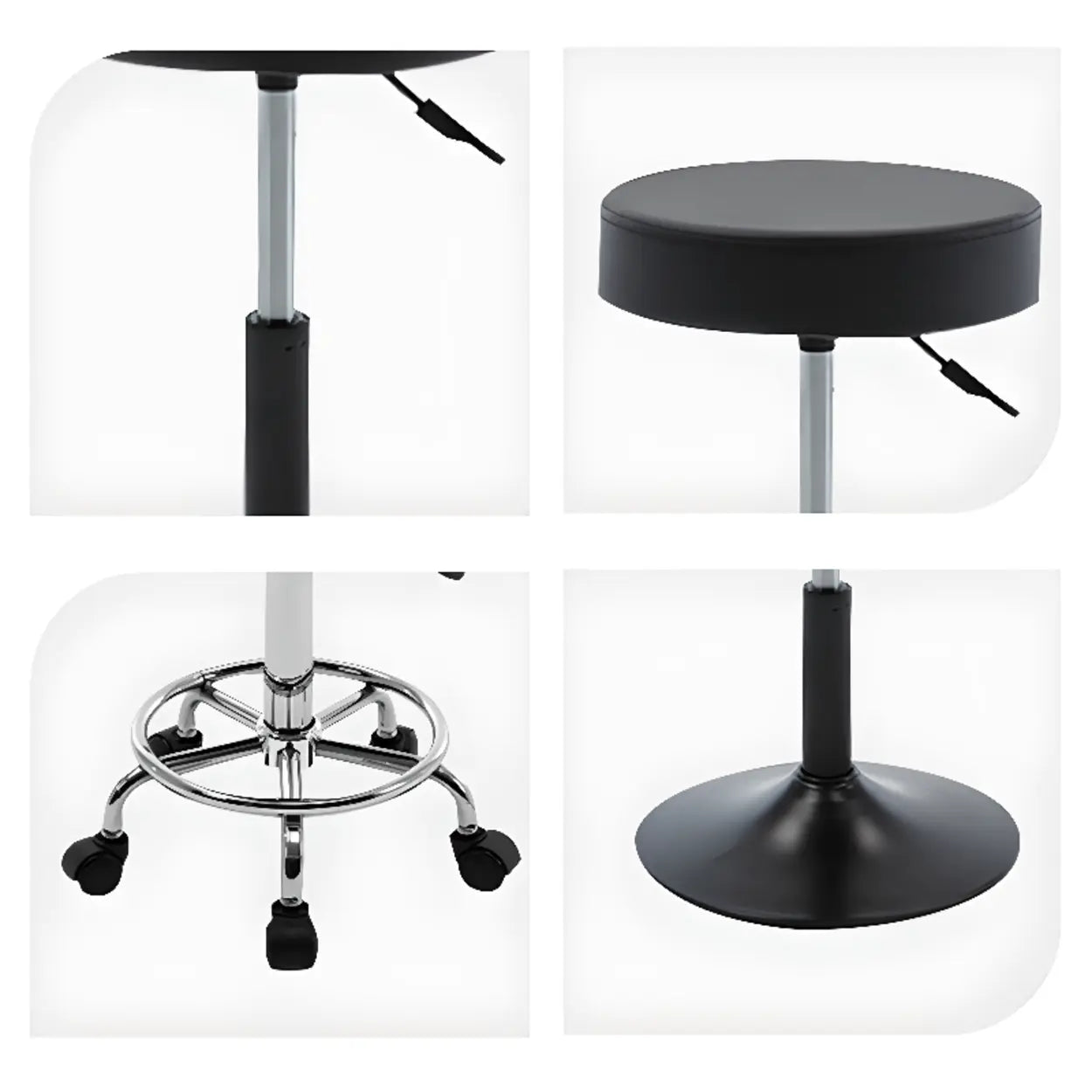 Modern Backless Round Steel Office Stool with Wheels — Black / 5 Legs