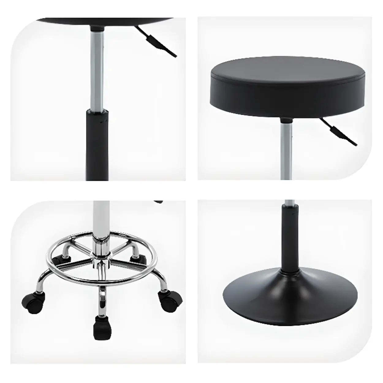 Modern Backless Round Steel Office Stool with Wheels — Black / 5 Legs