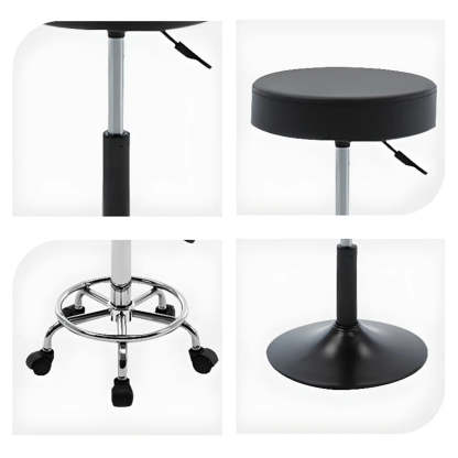 Modern Backless Round Steel Office Stool with Wheels — Black / 5 Legs