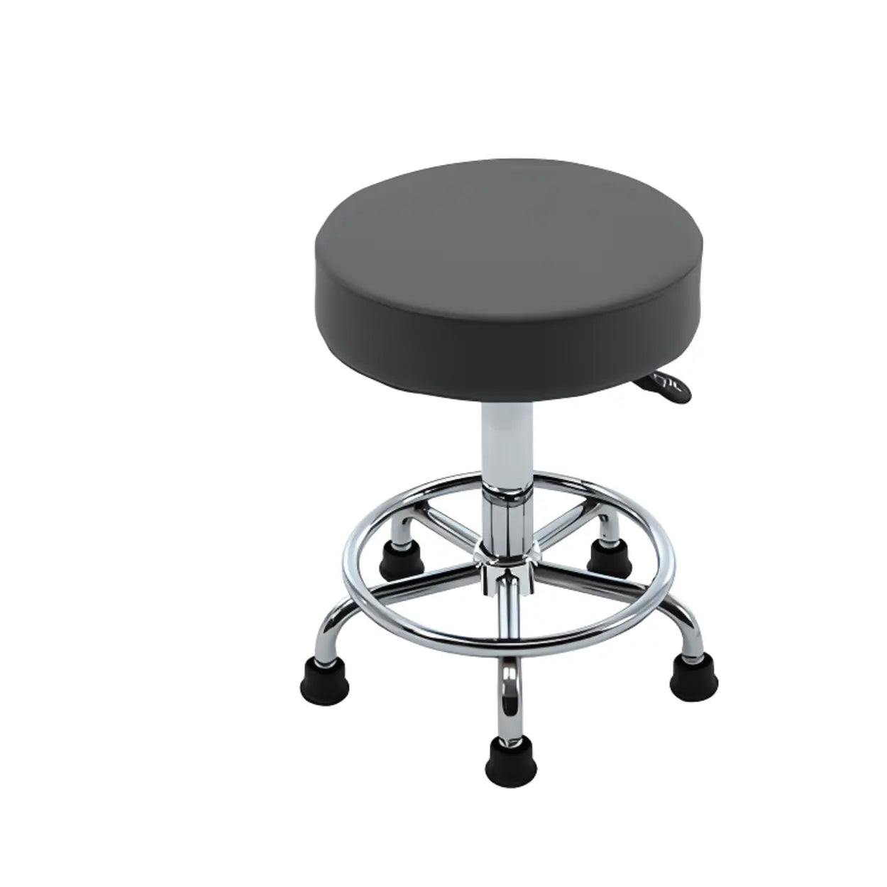 Modern Backless Round Steel Office Stool with Wheels — Black / Round Base