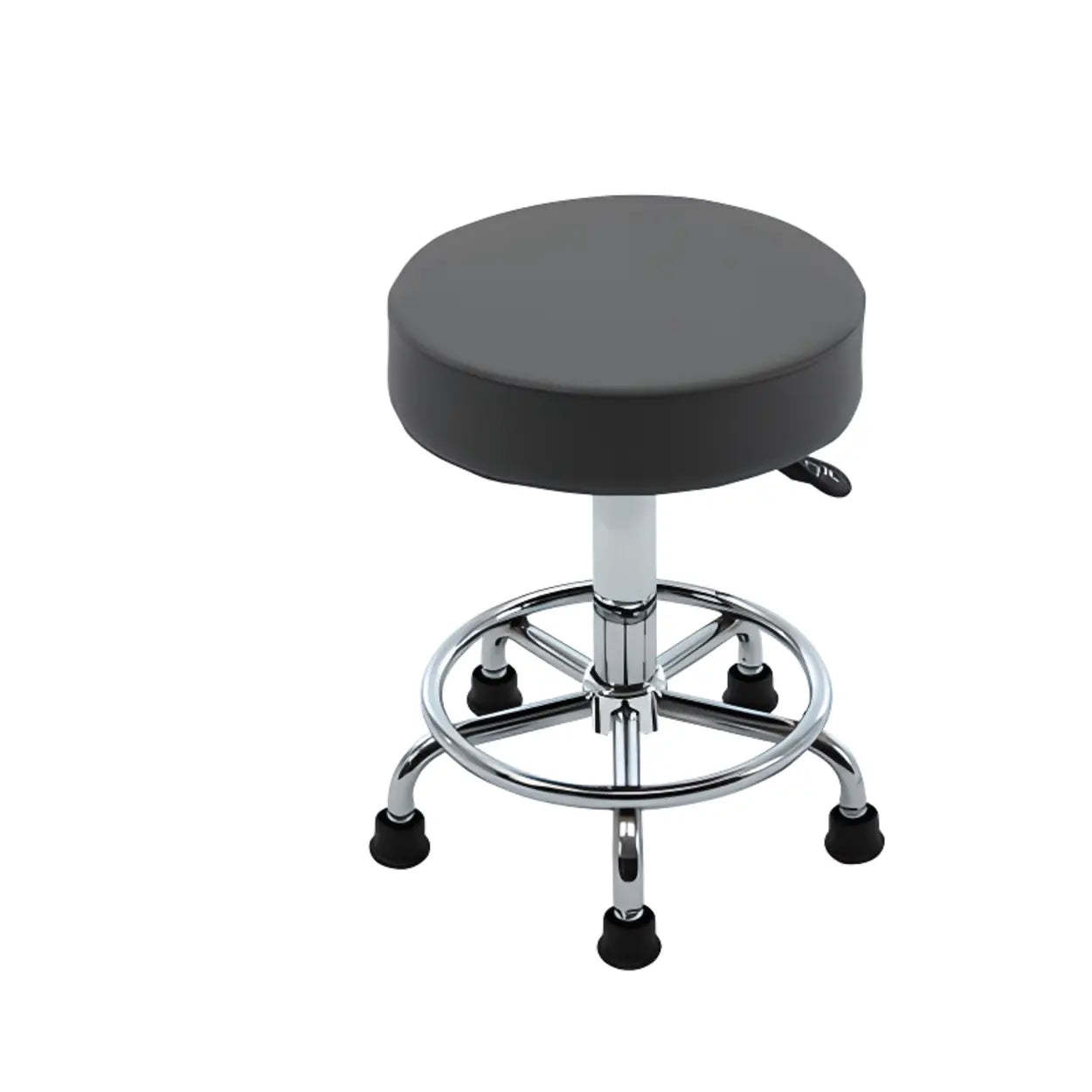 Modern Backless Round Steel Office Stool with Wheels — Black / Round Base