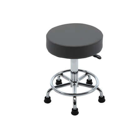 Modern Backless Round Steel Office Stool with Wheels — Black / Round Base