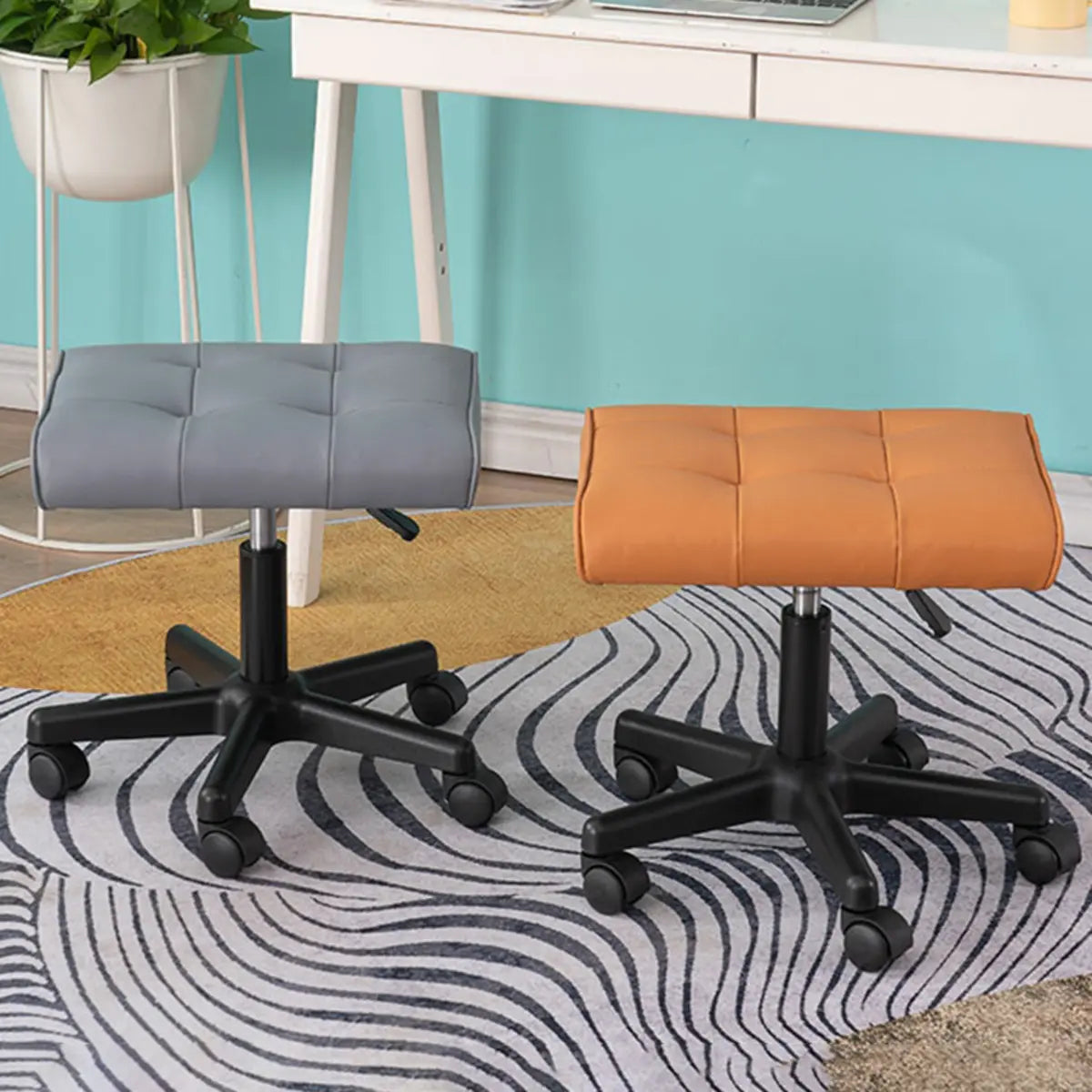 Modern Orange Backless Synthetic Office Stool