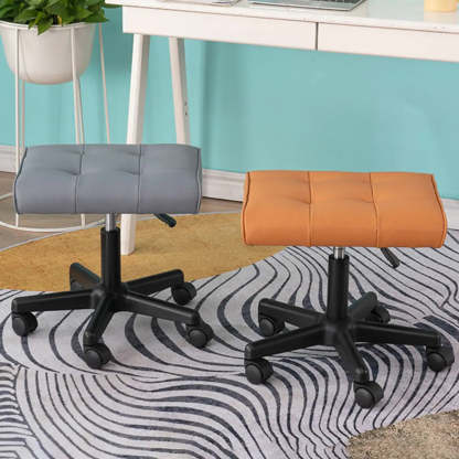 Modern Orange Backless Synthetic Office Stool — Black / Cowhide / Pulley