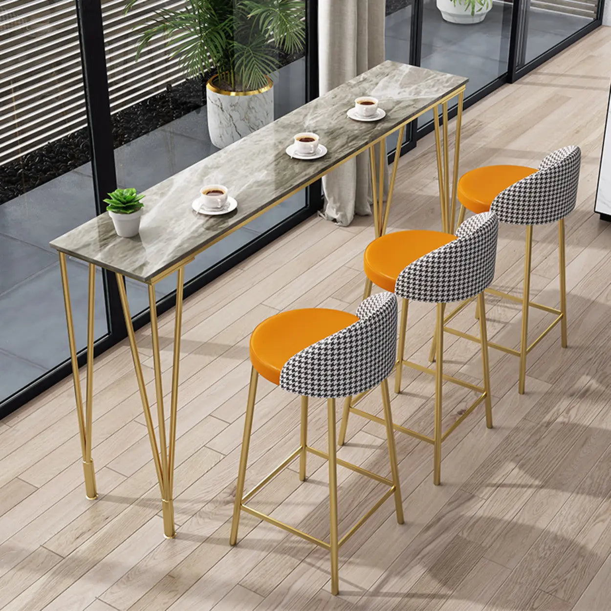 Glam Slim Gray Stone Rectangular Breakfast Bar Table