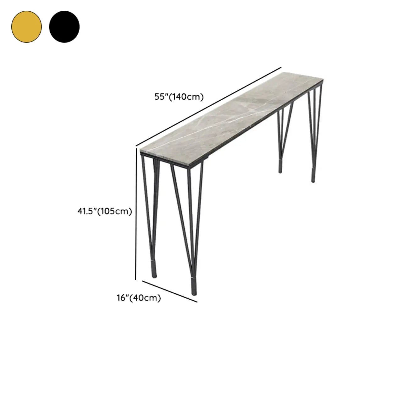 Glam Slim Gray Stone Rectangular Breakfast Bar Table — Black / Table Only