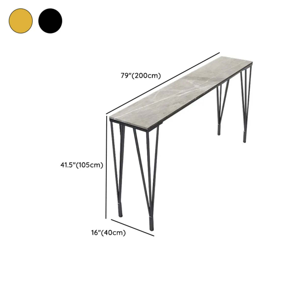 Glam Slim Gray Stone Rectangular Breakfast Bar Table