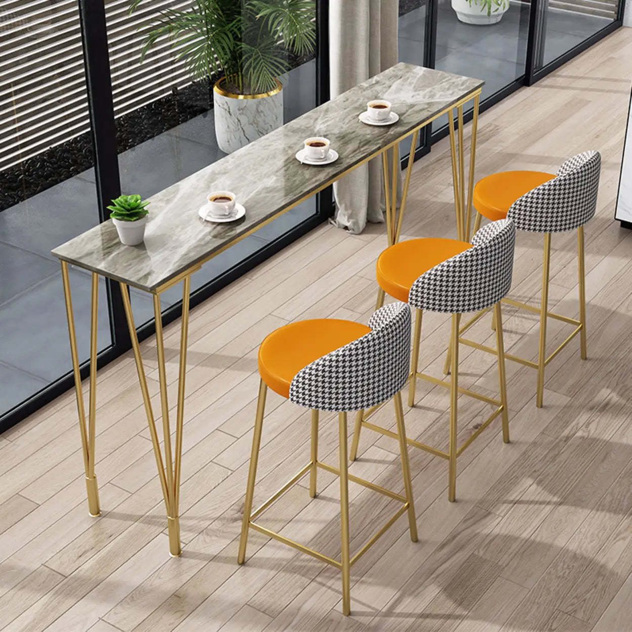 Glam Slim Gray Stone Rectangular Breakfast Bar Table — Black / Table Only