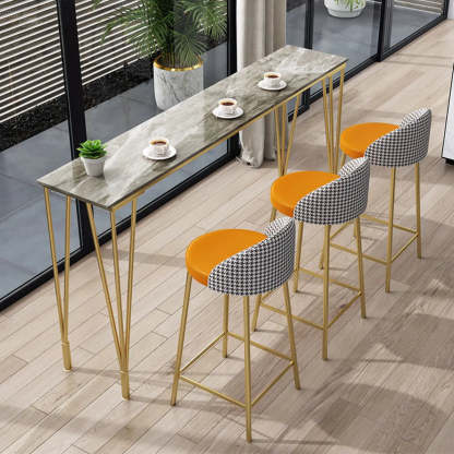 Glam Slim Gray Stone Rectangular Breakfast Bar Table — Black / Table Only