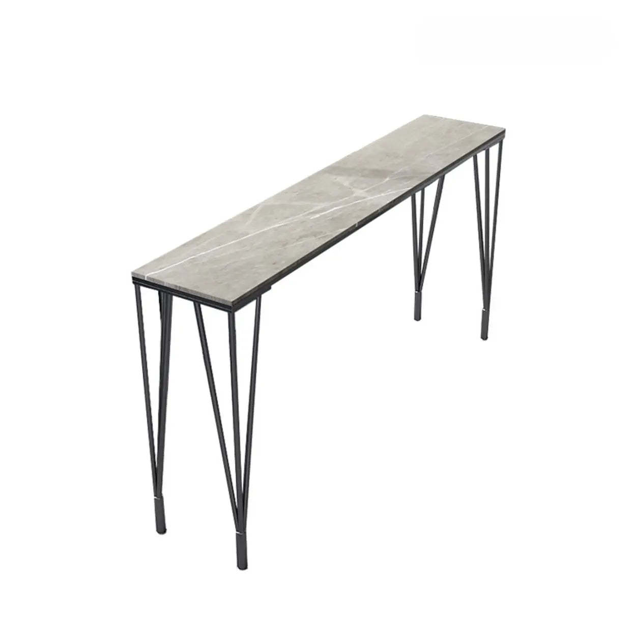 Glam Slim Gray Stone Rectangular Breakfast Bar Table — Gold / Table Only