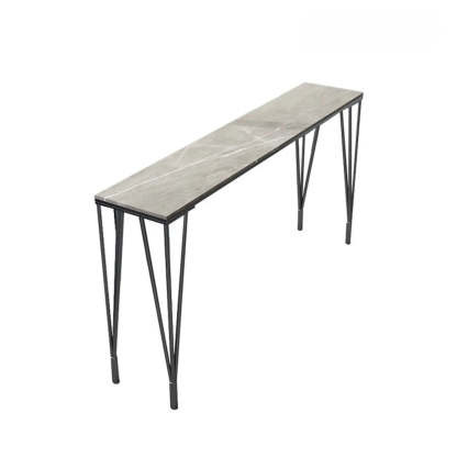 Glam Slim Gray Stone Rectangular Breakfast Bar Table — Gold / Table Only