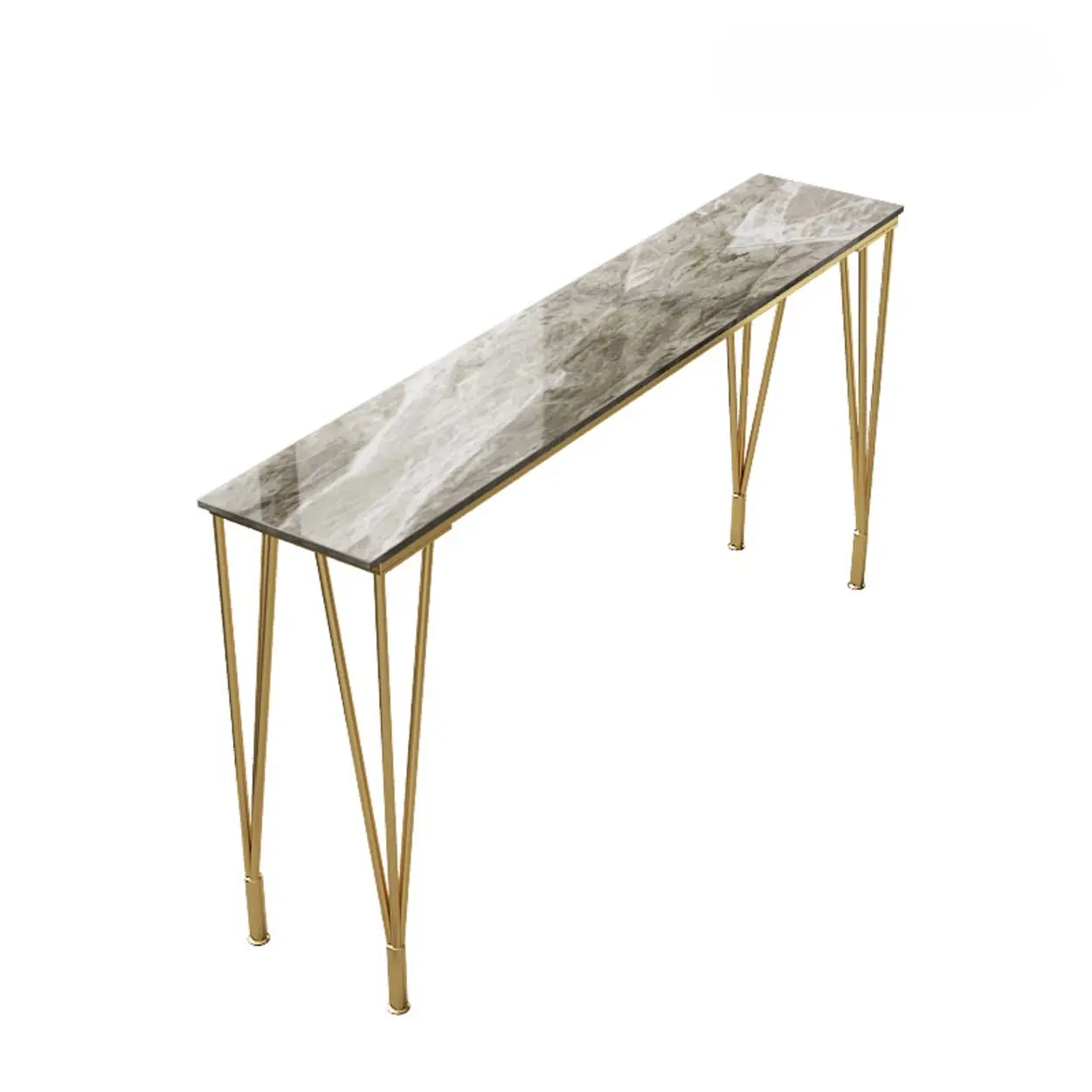 Glam Slim Gray Stone Rectangular Breakfast Bar Table — Black / Table Only