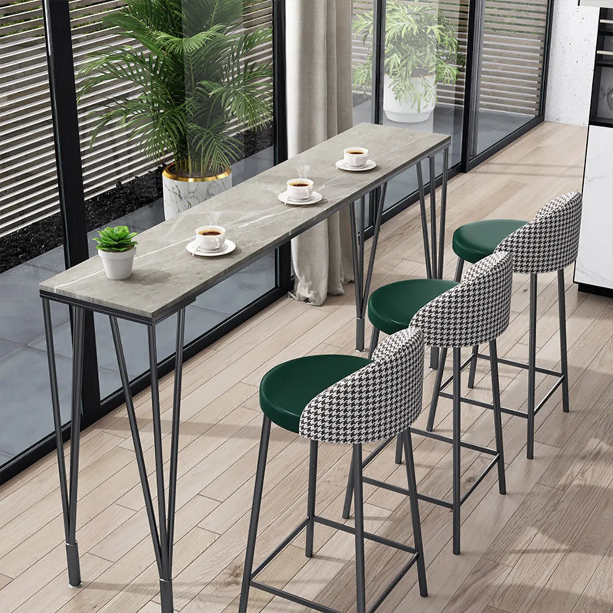 Glam Slim Gray Stone Rectangular Breakfast Bar Table — Gold / Table Only