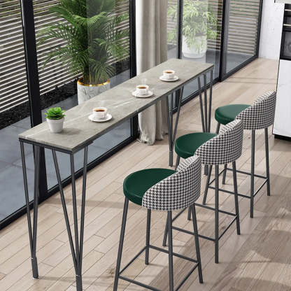 Glam Slim Gray Stone Rectangular Breakfast Bar Table — Gold / Table Only