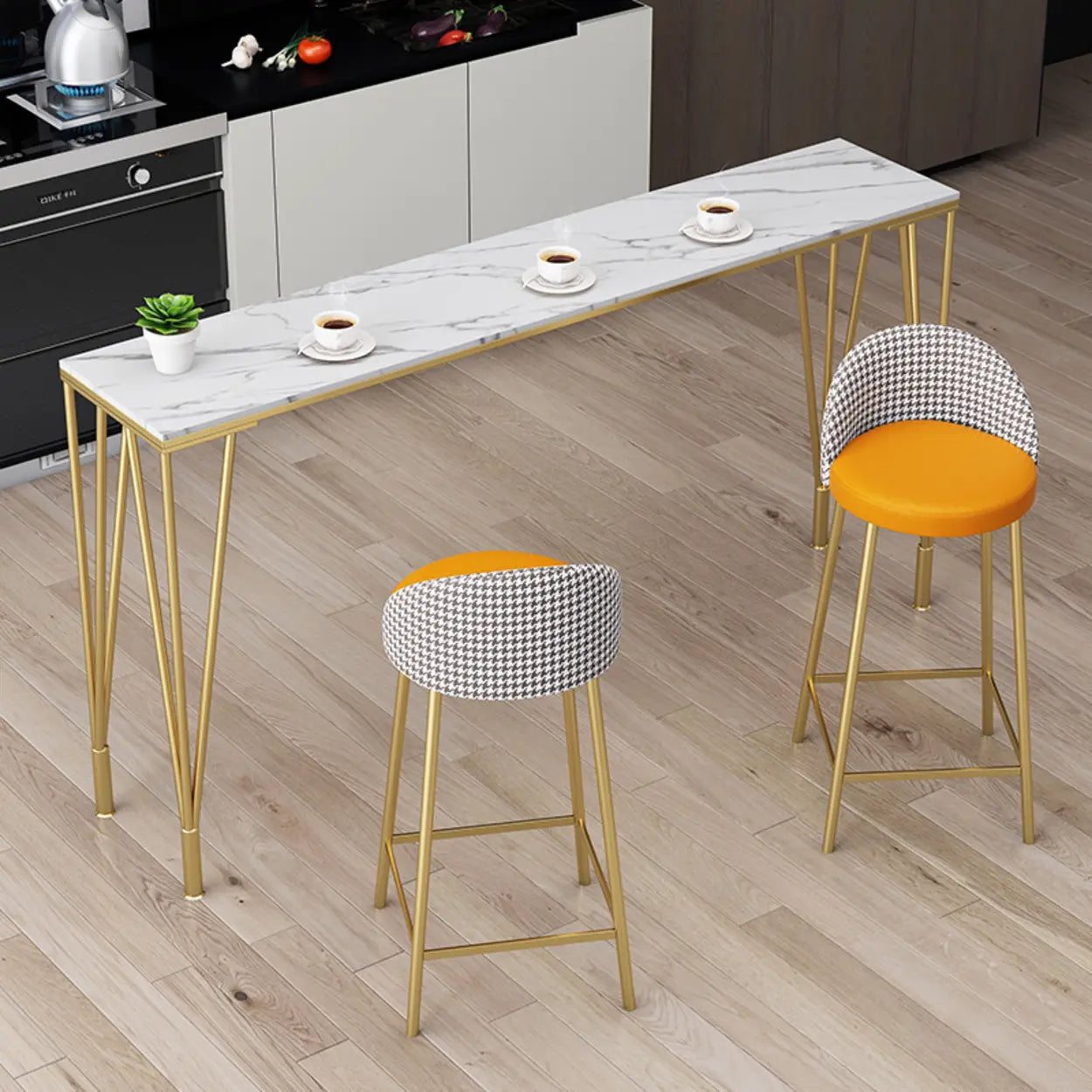 Glam Slim Gray Stone Rectangular Breakfast Bar Table — Black / Table Only