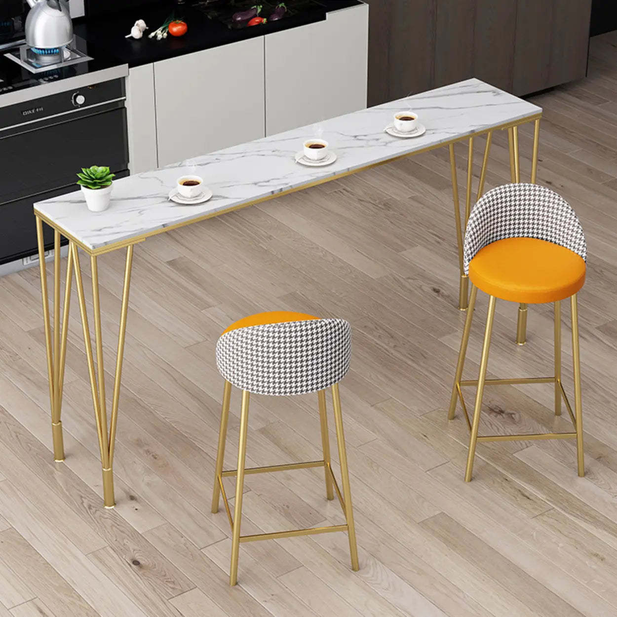 Glam Slim Gray Stone Rectangular Breakfast Bar Table — Black / Table Only
