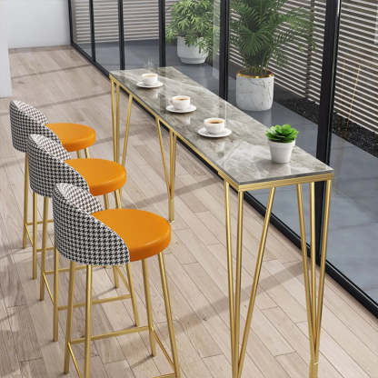 Glam Slim Gray Stone Rectangular Breakfast Bar Table — Gold / Table Only