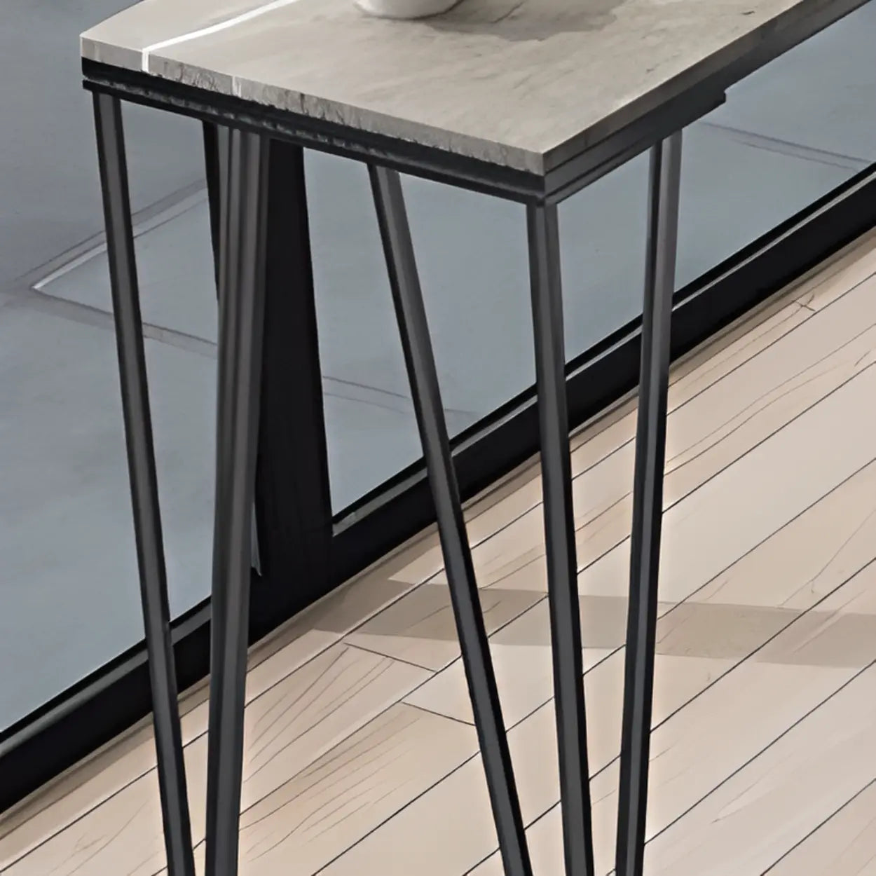 Glam Slim Gray Stone Rectangular Breakfast Bar Table — Gold / Table Only