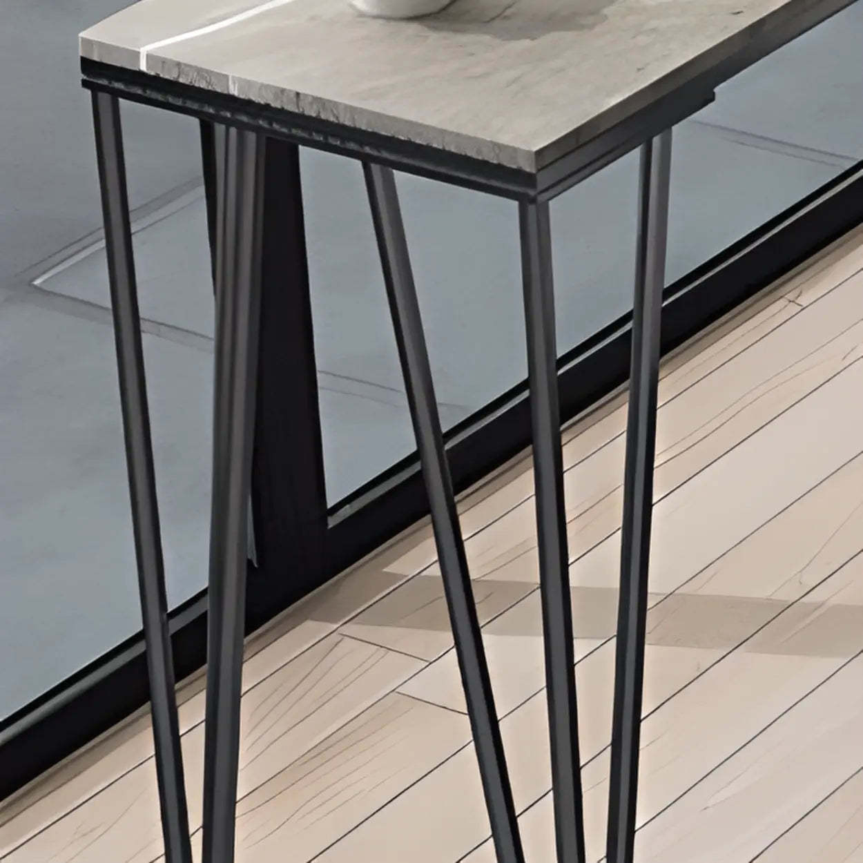 Glam Slim Gray Stone Rectangular Breakfast Bar Table — Gold / Table Only