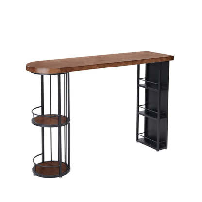 Contemporary Brown Wood Bar Table with Shelves — Table Only
