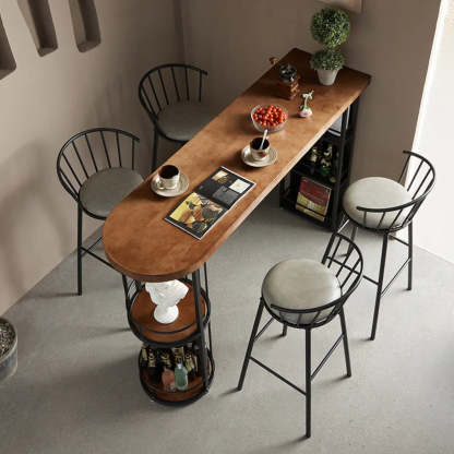 Contemporary Brown Wood Bar Table with Shelves — Table Only