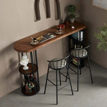 Contemporary Brown Wood Bar Table with Shelves — Table Only