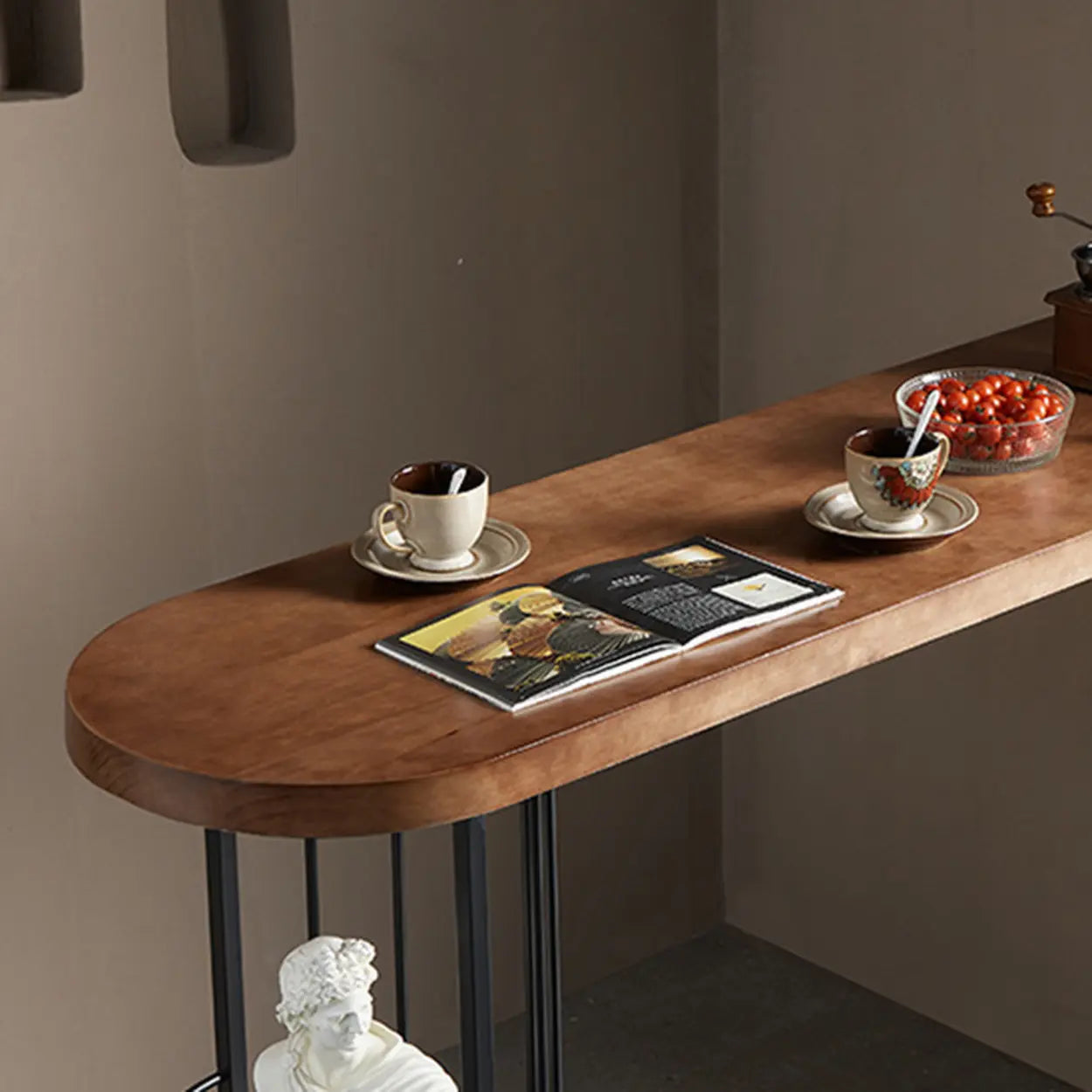 Contemporary Brown Wood Bar Table with Shelves — Table Only