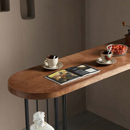 Contemporary Brown Wood Bar Table with Shelves — Table Only