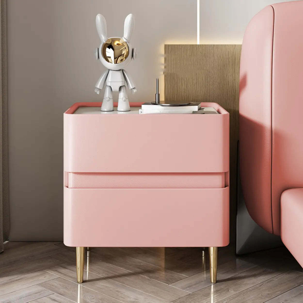 Modern Beige Gold Leg Nightstand with Drawer — Airy Blue