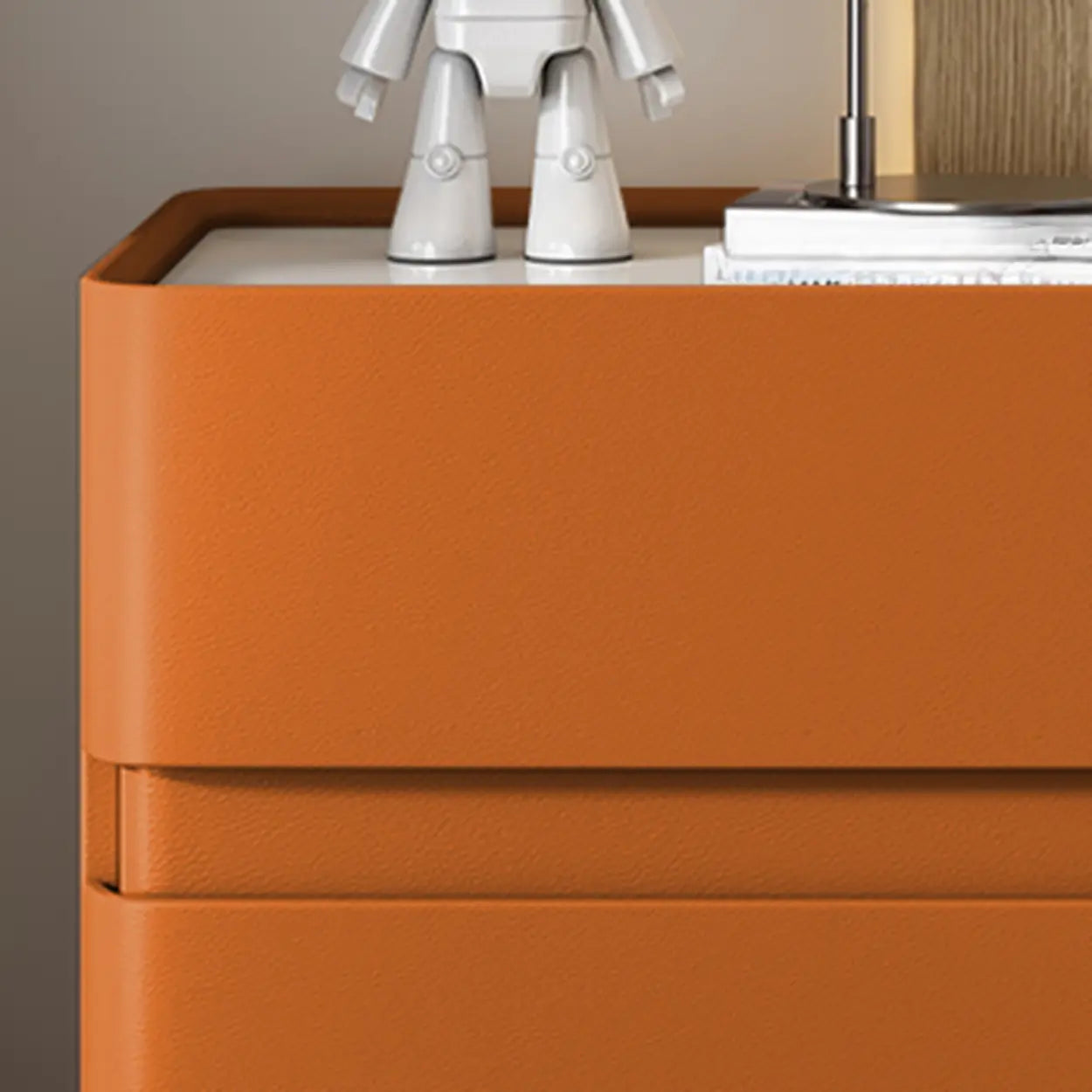 Modern Beige Gold Leg Nightstand with Drawer — White