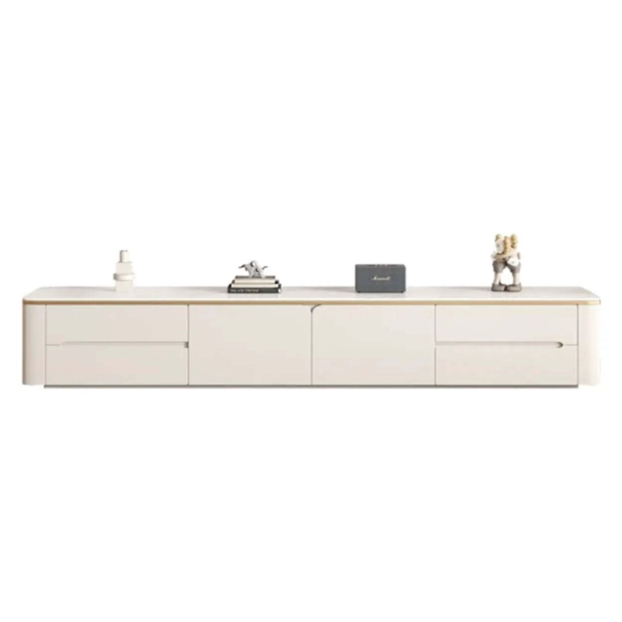 Modern Beige Marble Top Storage TV Stand