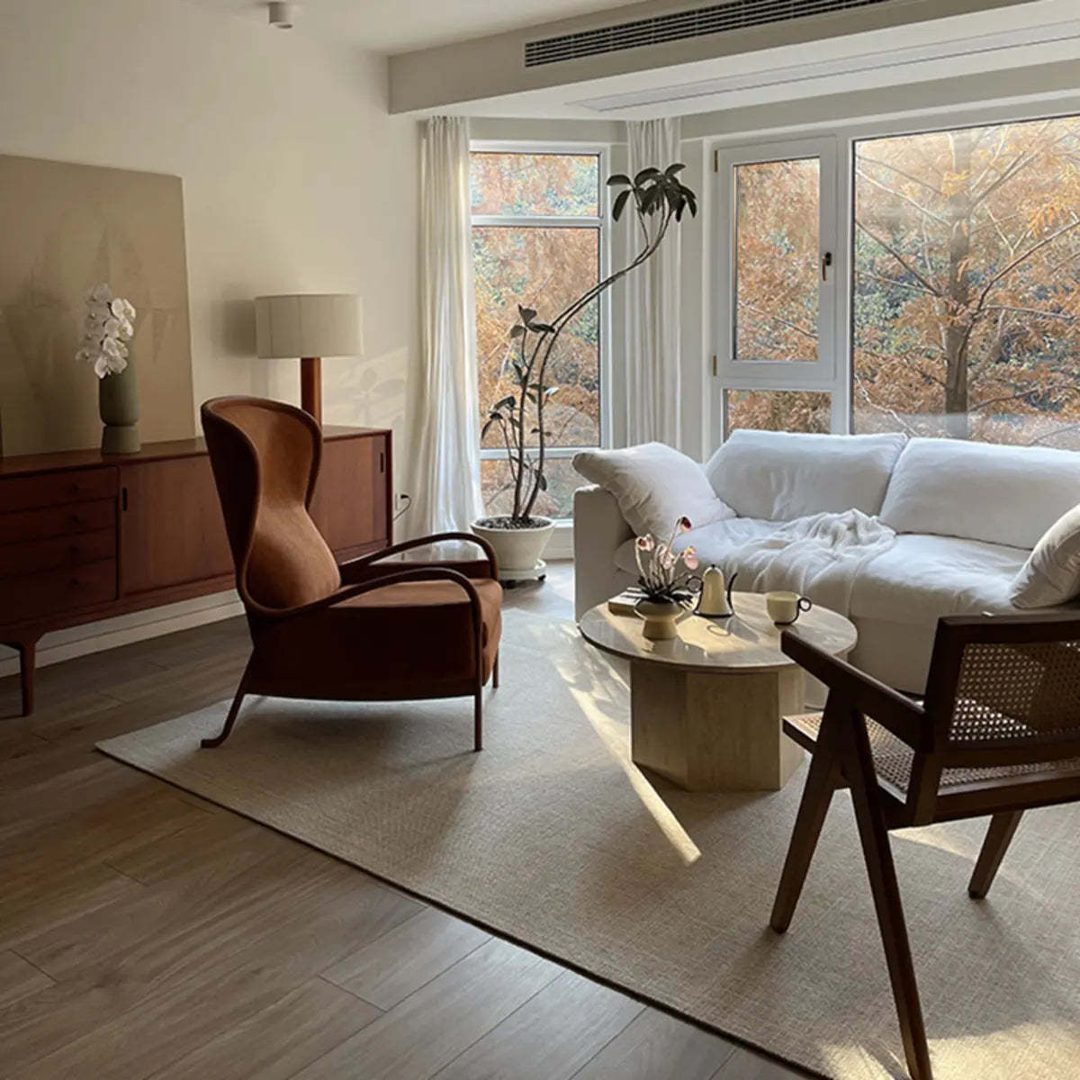 Modern Beige Travertine Round Low Coffee Table