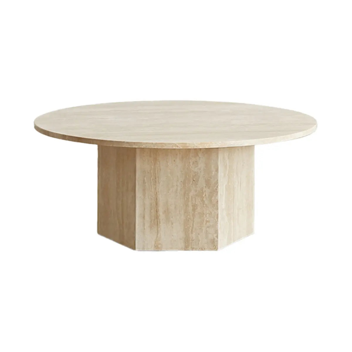 Modern Beige Travertine Round Low Coffee Table